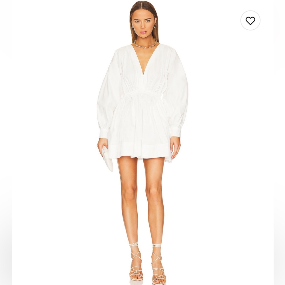 The Femm Riva Longsleeve Mini White Cotton Poplin Dress in White, XS